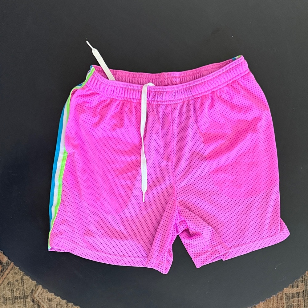 Chubbies Pink Mesh Shorts with Colorful Stripes